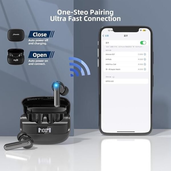 Wireless Earbuds，Bluetooth 5.4 Earbuds,Big Bass Stereo Sound，4 Mic ENC AI Clear Calls.40H Playtime LED Display，IPX5 Waterproof Earphones，Flip Design Headset - Image 2