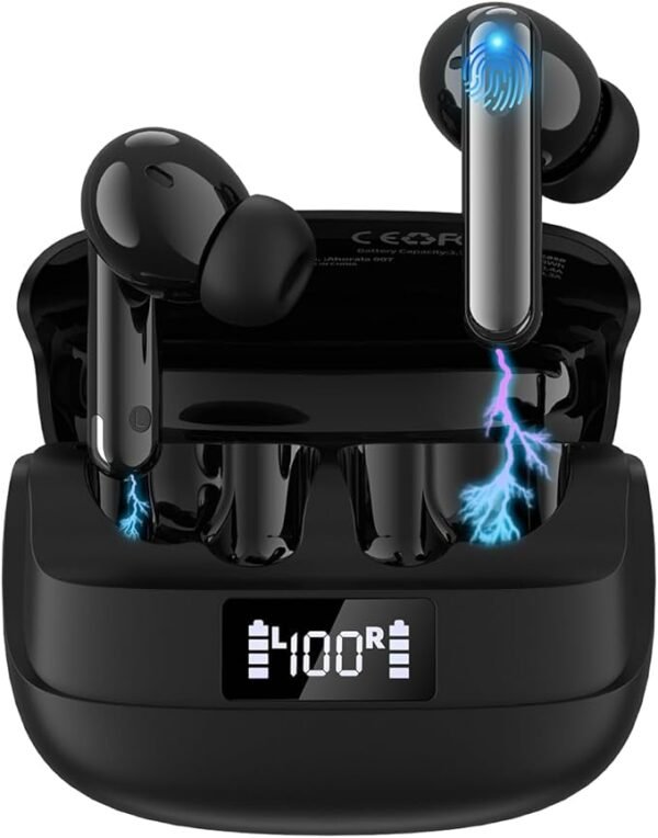 Wireless Earbuds，Bluetooth 5.4 Earbuds,Big Bass Stereo Sound，4 Mic ENC AI Clear Calls.40H Playtime LED Display，IPX5 Waterproof Earphones，Flip Design Headset