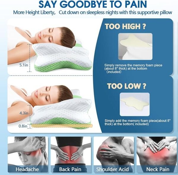 Memory Foam Pillows, Cervical Pillow for Neck and Shoulder Pain Relief, Ergonomic Contour Bed Pillow, Soft for Side Sleep Stomach Sleeping and Back Sleeper - Image 5