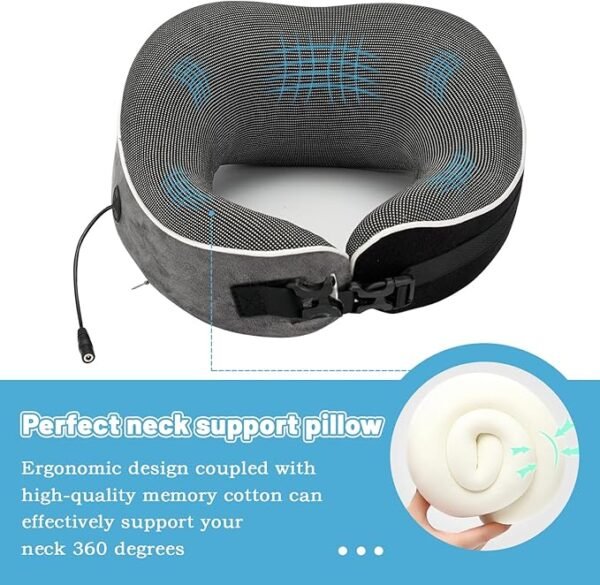 Heating Therapy Neck Pillow, Neck Support Pillow with USB Heating, Cervical Travel Pillow for Neck Fatigue Stiff Relief, Adjustable Warm Temperature, Neck Care Gift for Travel and Sleeping - Image 2