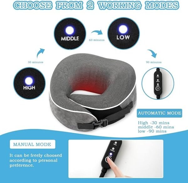 Heating Therapy Neck Pillow, Neck Support Pillow with USB Heating, Cervical Travel Pillow for Neck Fatigue Stiff Relief, Adjustable Warm Temperature, Neck Care Gift for Travel and Sleeping - Image 4