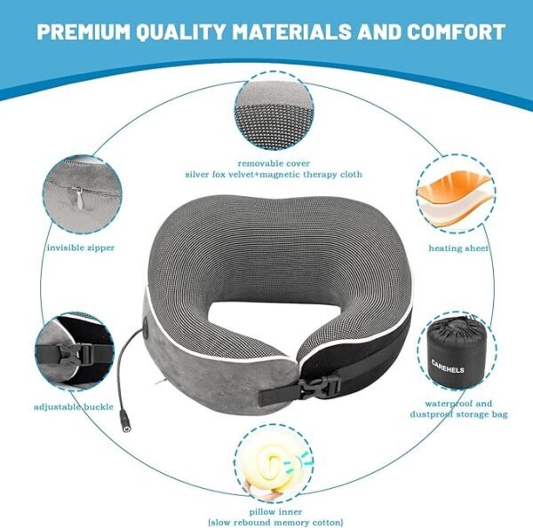 Heating Therapy Neck Pillow, Neck Support Pillow with USB Heating, Cervical Travel Pillow for Neck Fatigue Stiff Relief, Adjustable Warm Temperature, Neck Care Gift for Travel and Sleeping - Image 3