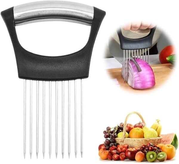 2024 Upgraded Onion Holder for Slicing, New Stainless Steel Onion Slice Holder Lemon Slicer Vegetable Cutter, Kitchen Chopper Slicing Assistant Tool for Meat, Onion, Potato, Tomato (1 Pack) - Image 6