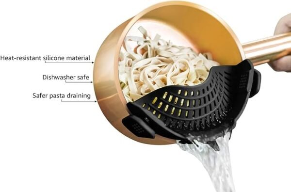 AUOON Clip On Strainer Silicone for All Pots and Pans, Pasta Strainer Clip on Food Strainer for Meat Vegetables Fruit Silicone Kitchen Colander
