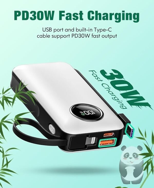 Power-Bank-Portable-Phone-Charger - 15000mAh Fast Charger Power Bank, Portable Charger, 15000mAh PD 30W Fast Charging, Built in Type-C and iOS Output Cables Equipped - Image 4