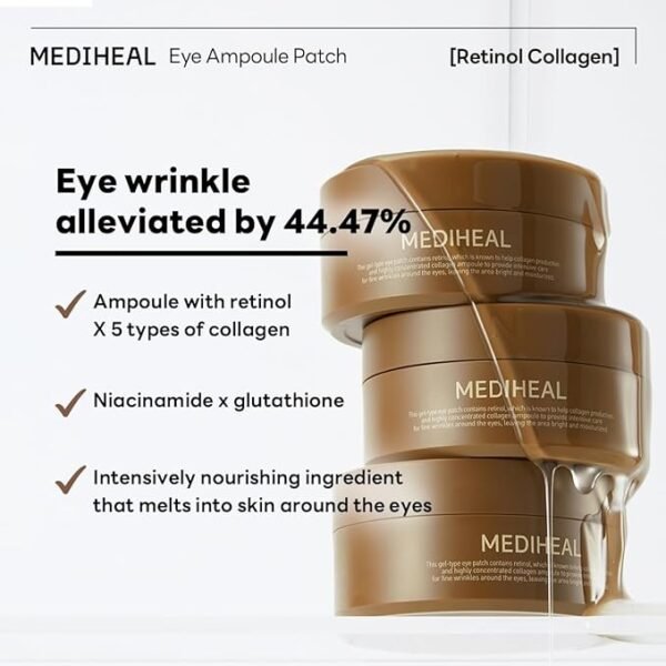 Mediheal Retinol Collagen Under Eye Patches - Korean Hydrogel Eye Pads with 95% Retinol & 5 Micro Collagen. Nourishing & Non Irritating Eye Gel Mask. Sealing Cap & Spatula Included. - Image 6