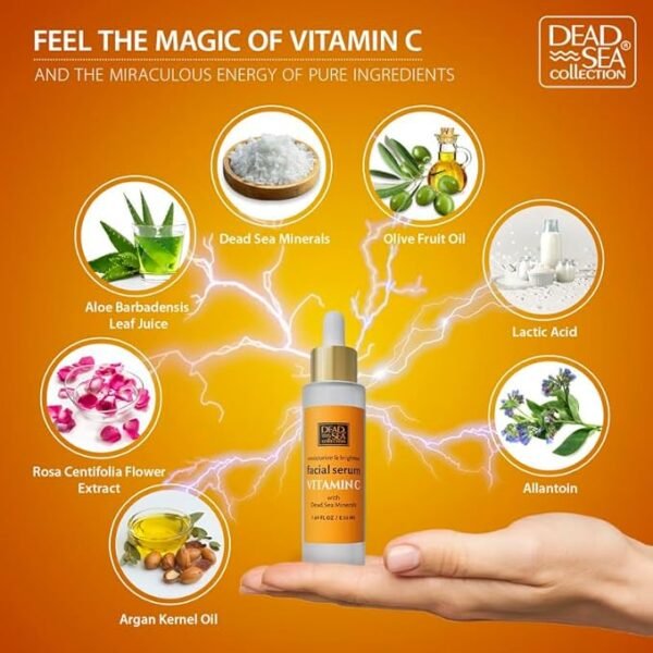 Dead Sea Collection Vitamin C Serum For Face - Hydration Facial Serum - Skin Serum for Smooth and Moisturized Skin - Enriched with Dead Sea Minerals and Vitamins - 1,69 Fl. Oz. - Image 4