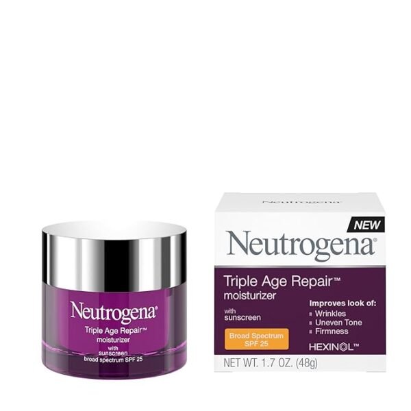 Neutrogena Triple Age Repair Anti-Aging Daily Facial Moisturizer with SPF 25 Sunscreen & Vitamin C, Firming Face & Neck Cream for Dark Spots with Glycerin & Shea Butter, 1.7 Ounce