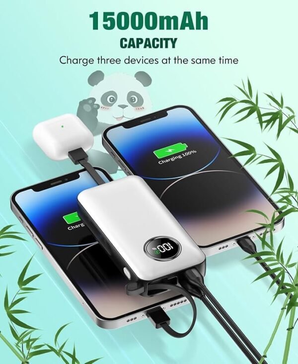 Power-Bank-Portable-Phone-Charger - 15000mAh Fast Charger Power Bank, Portable Charger, 15000mAh PD 30W Fast Charging, Built in Type-C and iOS Output Cables Equipped - Image 2