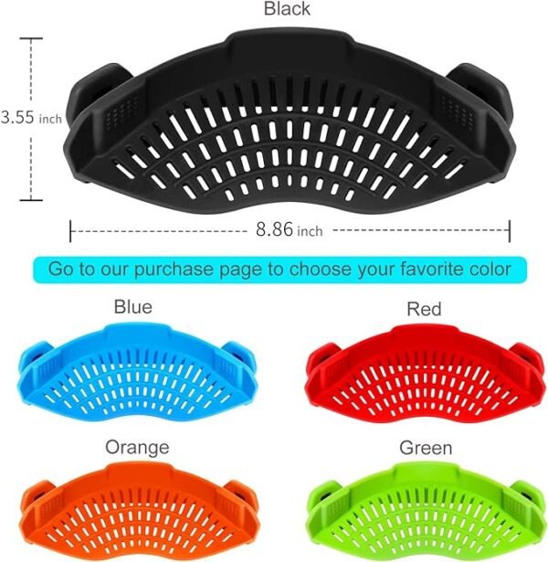 AUOON Clip On Strainer Silicone for All Pots and Pans, Pasta Strainer Clip on Food Strainer for Meat Vegetables Fruit Silicone Kitchen Colander - Image 2