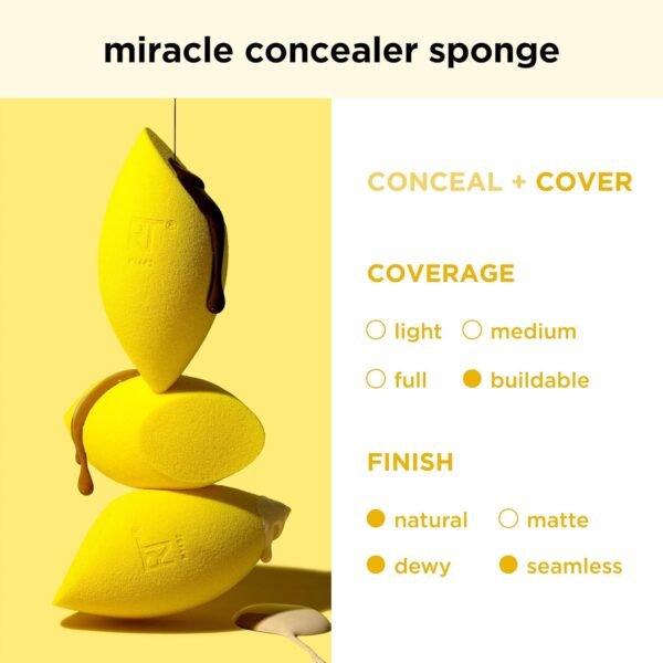 Real Techniques Miracle Concealer Sponge, Makeup Blending Sponge For Concealer, Elongated Shape & Precise Application, Yellow Sponge, Latex-Free Foam, 2 Count - Image 4