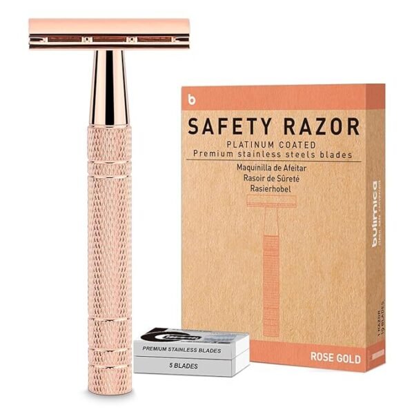 Safety Razor for Women, Single Blade Razors for Women, Reusable Metal Razors Women, Double Edge Safety Razor with 10 Platinum Coated Safety Razor Blades, 1 Blade Manual Razors for Women, Rose Gold