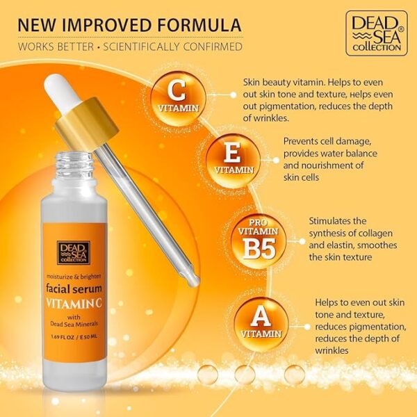 Dead Sea Collection Vitamin C Serum For Face - Hydration Facial Serum - Skin Serum for Smooth and Moisturized Skin - Enriched with Dead Sea Minerals and Vitamins - 1,69 Fl. Oz. - Image 2