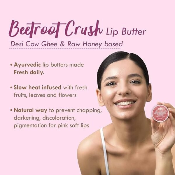 Nat Habit Lip Balm Fresh Beetroot Crush 10gm Lip Butter With Desi Ghee & Raw Honey For Natural Pink Lips, Nourishment, Dark And Chapped Lips - (Pack of 1) - Image 4