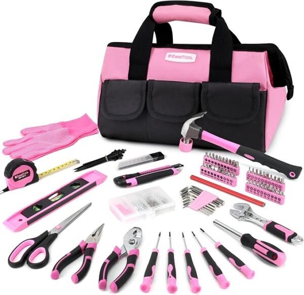 KingTool 275-Piece Pink Tool Set - Pink Tool Kit with 12" Wide Mouth Open Pink Tool Storage Bag, Womens Tool Kit for House, Perfect for DIY Projects & Home Repairs