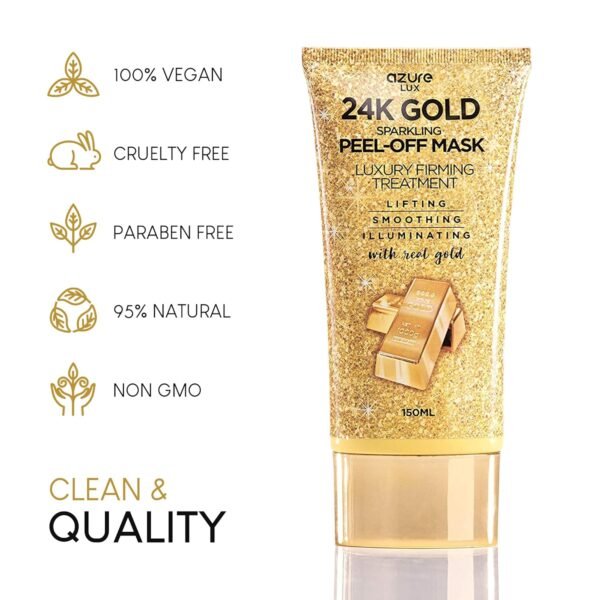 AZURE 24K Gold Firming Peel Off Face Mask- Anti Aging, Lifting, Illuminating & Revitalizing - Removes Blackheads, Dirt & Oils - With Hyaluronic Acid and Collagen - Skin Care - 150mL - Image 2