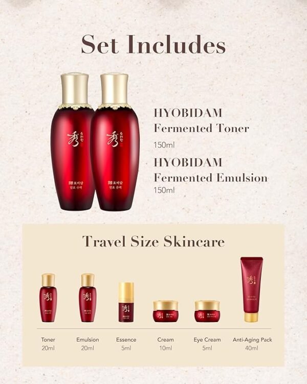 Sooryehan Hyobidam Fermented Skincare Gift Set (13.53fl oz) - Premium Korean Skin Care for Intense Hydration, Elasticity. Wild Ginseng. - Image 4