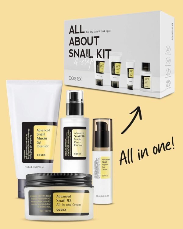 COSRX All About Snail Mucin Korean Skin Care Set, Mini Travel Essentials, Travel Size Gift Set with Snail Mucin Face Wash, Serum, Moisturizer & Eye Cream, Rejuvenating Kit - Image 5