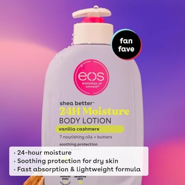 eos Shea Better Body Lotion- Vanilla Cashmere, 24-Hour Moisture Skin Care, Lightweight & Non-Greasy, Made with Natural Shea, Vegan, 16 fl oz - Image 4