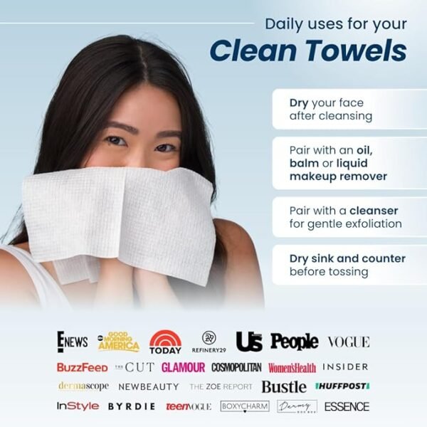 Clean Skin Club Clean Towels XL™, 100% USDA Biobased Face Towel, Disposable Face Towelette, Eczema Association Accepted, Makeup Remover Dry Wipes, Ultra Soft, 50 Ct, 1 Pack - Image 5