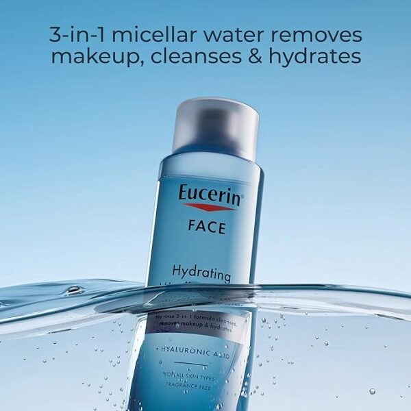 Eucerin Face Gentle Cleansing Hydrating Micellar Water, Face Cleanser and Makeup Remover with Hyaluronic Acid, 13.5 Fl Oz Bottle - Image 5