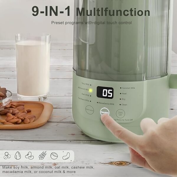 9 in 1 Nut Milk Maker Machine, 40oz Nut Milk Maker for Soy, Almond, Oat, Plant Based Milk and Non-Dairy Milk, Automatic Soy Milk Maker with Low Noise/3-minute Cold Press/Delay Start/Auto Clean - Image 8