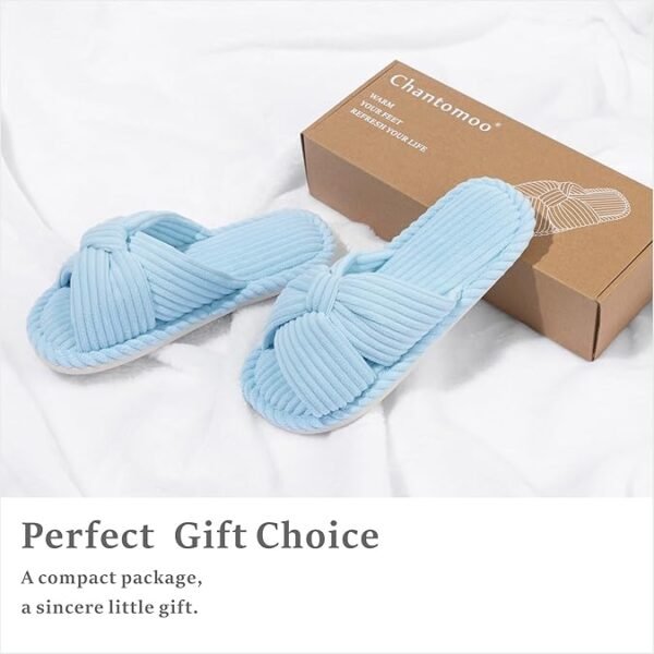 Chantomoo Slippers for Women Memory Foam House Womens Slipper Slides Home Bedroom Bathroom Spa Open Toe Corduroy Bow Slippers Cozy Comfortable - Image 2