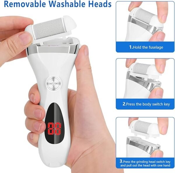 Electric Foot Callus Remover Kit, Elmchee Rechargeable Callous removers 3 Grinding Heads Waterproof Foot Scrubber File, Professional Pedicure Tools kit Feet Care for Dead, Cracked Dry Skin - Image 6