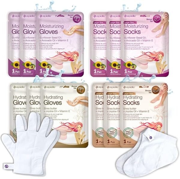 Epielle Hydrating & Moisturizing Gloves & Socks Masks Combo 12pk for Hand and Foot - Dry Hand, Dry Cracked Heel Mothers Day Gifts