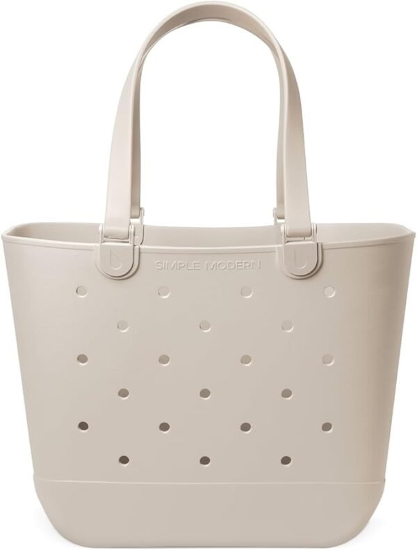 Simple Modern Beach Bag Rubber Tote | Waterproof Extra-Large Tote Bag with Zipper Pocket for Beach, Pool Boat, Groceries, Sports | Getaway Bag Collection | Almond Birch