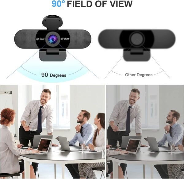 EMEET 1080P Webcam with Microphone, C960 Web Camera, 2 Mics Streaming Webcam, 90°FOV Computer Camera, Plug and Play USB Web Cam for Online Calling/Conferencing, Zoom/Skype/Facetime/YouTube, Laptop/PC - Image 4
