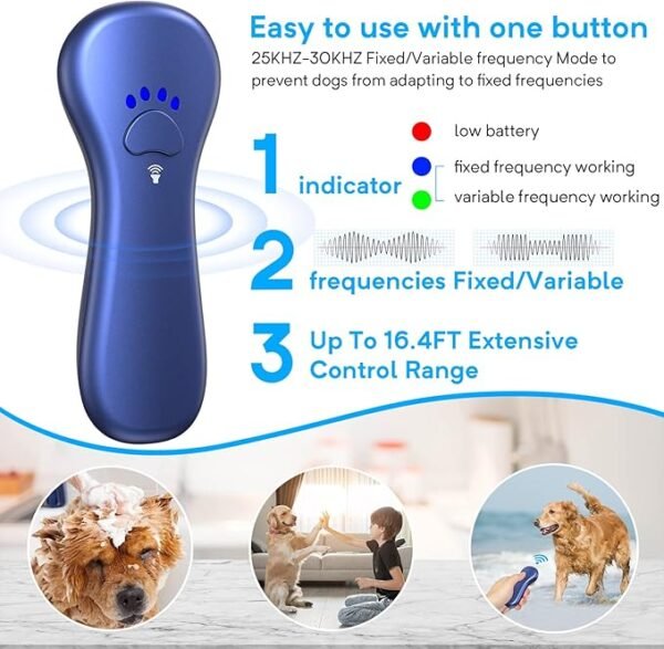 New Anti Barking Device,Dog Barking Control Devices,Rechargeable Ultrasonic Dog Bark Deterrent up to 16.4 Ft Effective Control Range Safe for Human & Dogs Portable Indoor & Outdoor(Blue) - Image 4