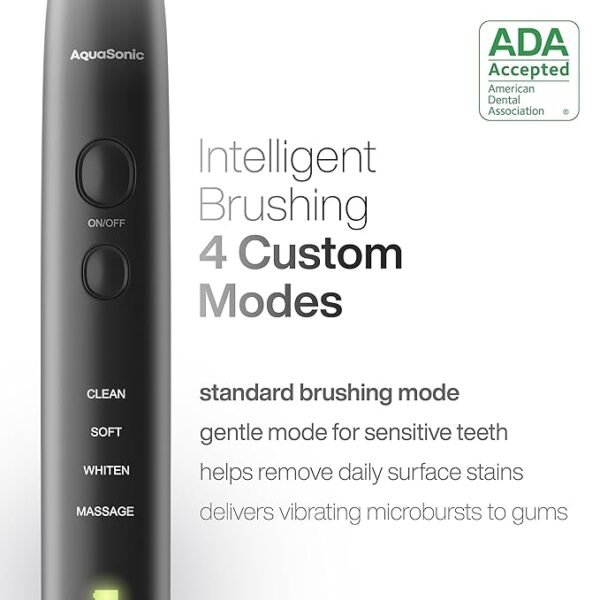 Aquasonic Black Series Ultra Whitening Toothbrush – ADA Accepted Electric Toothbrush- 8 Brush Heads & Travel Case – 40,000 VPM Electric Motor & Wireless Charging - 4 Modes w Smart Timer - Image 4