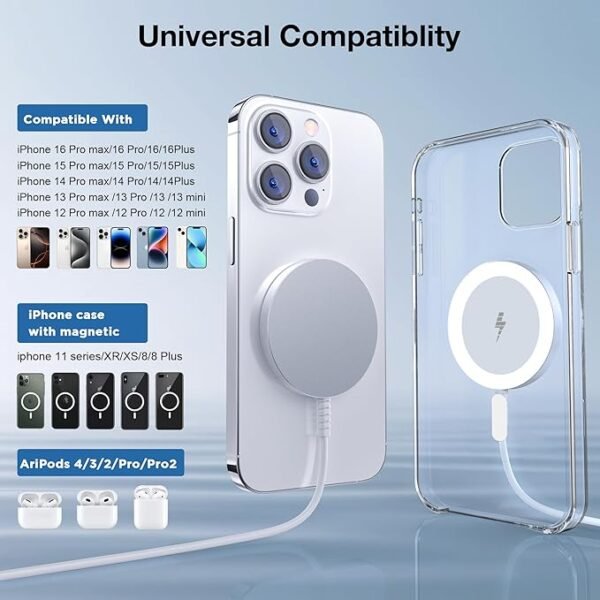 Bohuma Magnetic Wireless Charger for iPhone: Mag Safe Charger Fast Charging Pad 2 Pack Compatible with iPhone 16 15 14 13 12 Pro Max Plus & Airpods 2 3 Pro (No Adapter) - Image 5