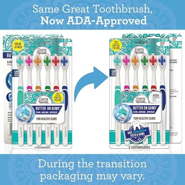 GuruNanda Butter On Gums Toothbrush with 8000+ Softex Bristles, Ultra Soft Bristles for Sensitive & Receding Gums, Perfect for Whiter Teeth, 6 Count - Image 2