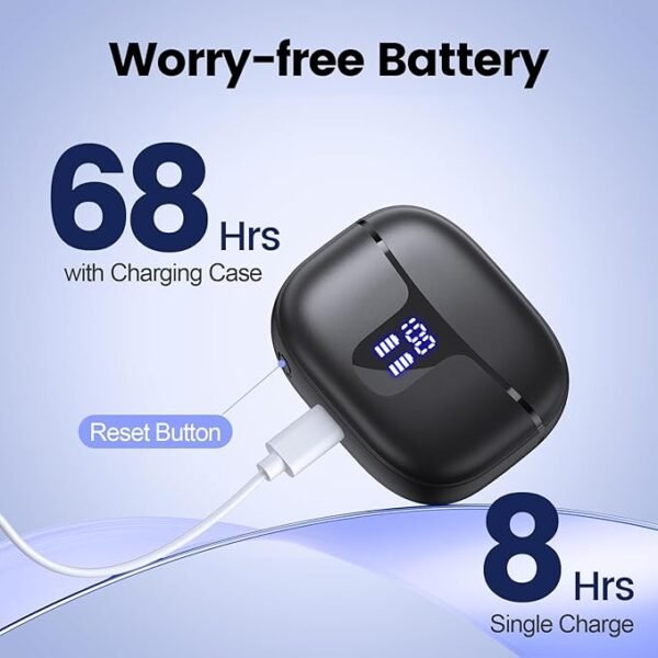 Wireless Earbuds Bluetooth 5.3 Headphones HiFi Stereo Deep Bass Ear Buds 68H Long Playtime Earphones with LED Display Charging Case IPX7 Waterproof for Phones Tablets Laptops Sports Black - Image 4