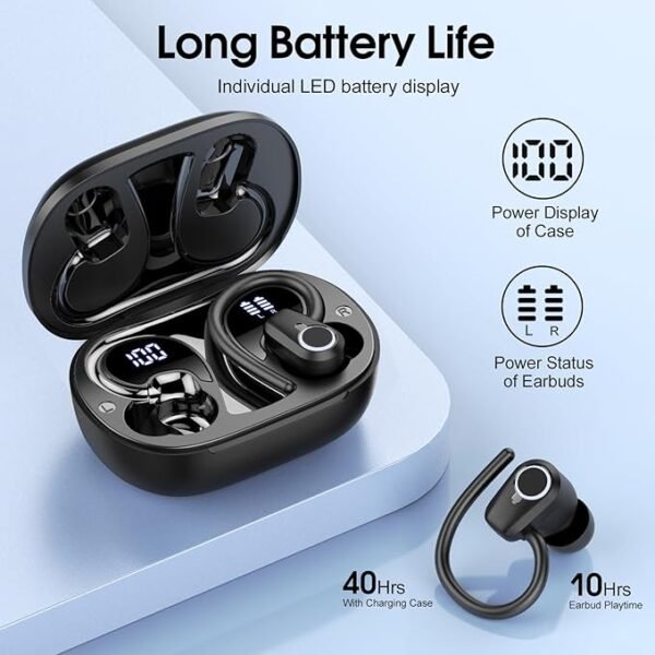 Wireless Earbuds, Bluetooth 5.3 Headphones Sport, Ear buds Wireless Earbuds Bluetooth, 50H Playtime Dual LED Display, Deep Bass Stereo Noise Cancelling Headphones, IP7 Waterproof Earphones, Jet Black - Image 3