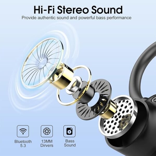 Wireless Earbuds, Bluetooth 5.3 Headphones Sport, Ear buds Wireless Earbuds Bluetooth, 50H Playtime Dual LED Display, Deep Bass Stereo Noise Cancelling Headphones, IP7 Waterproof Earphones, Jet Black - Image 2