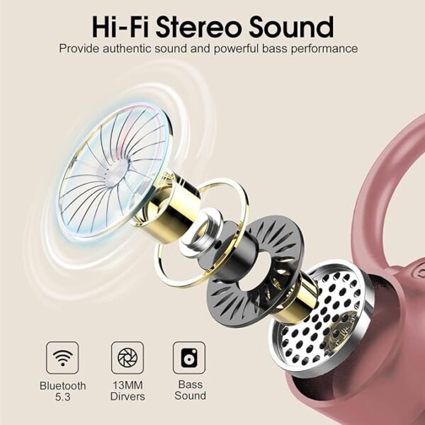 Wireless Earbuds, Sport Headphones Bluetooth 5.3, Ear buds Wireless Earbuds Bluetooth, 50H Playtime HD Stereo Noise Cancelling Earbuds, Dual LED Display, IP7 Waterproof Running Earphones, Rose Gold - Image 4