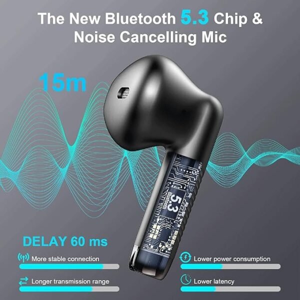Wireless Earbuds, Bluetooth 5.4 Earbuds Stereo Bass, Bluetooth Headphones in Ear Noise Cancelling Mic, Sports Earphones IP7 Waterproof, 32H Playtime USB C Mini Charging Case Ear Buds for Android iOS - Image 4