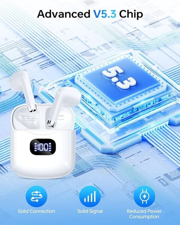 Wireless Earbuds Bluetooth 5.3 Headphones, 40Hrs Playback Stereo Ear Buds with LED Display Charging Case IPX7 Waterproof in-Ear Earphones with Mic for Phone Tablet Laptop Sports, White - Image 4