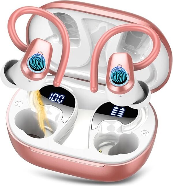 Wireless Earbuds, Sport Headphones Bluetooth 5.3, Ear buds Wireless Earbuds Bluetooth, 50H Playtime HD Stereo Noise Cancelling Earbuds, Dual LED Display, IP7 Waterproof Running Earphones, Rose Gold