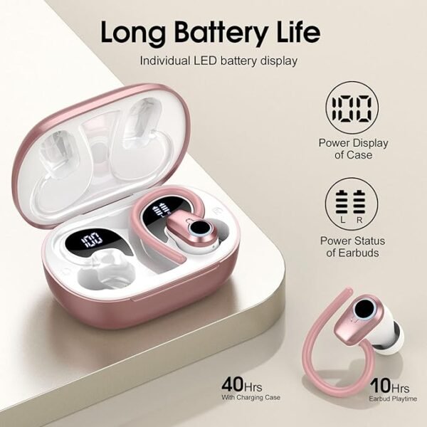 Wireless Earbuds, Sport Headphones Bluetooth 5.3, Ear buds Wireless Earbuds Bluetooth, 50H Playtime HD Stereo Noise Cancelling Earbuds, Dual LED Display, IP7 Waterproof Running Earphones, Rose Gold - Image 3