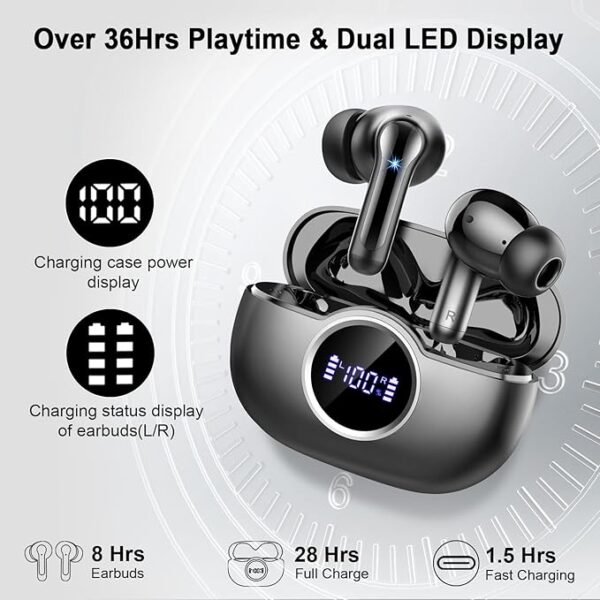 Wireless Earbuds Bluetooth Headphones, BT5.4 Deep Bass Hi-Fi Stereo Ear Buds, 4 ENC Noise Cancelling Mic, 36Hrs USB-C in-Ear Earphone, IP7 Waterproof Sport Workout for Laptop Pad Android iOS Phone - Image 4