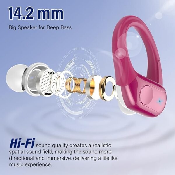 Wireless Earbuds Bluetooth 5.4 Headphones 75H Playtime Stereo Deep Bass Sports Ear Buds with Earhooks, LED Display Bluetooth Earbuds with 4 ENC Mic, IP7 Waterproof Earphone, Rose Gold - Image 3